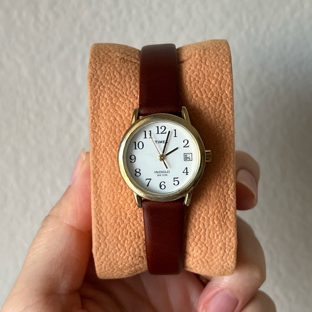 Timex Gold Case with Brown Strap Watch